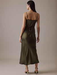 Olive Cowl Neck Midi Trixie Dress