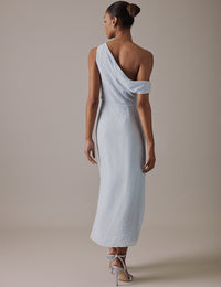 Soft Blue One Shoulder Midi Skylar Dress