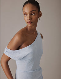 Soft Blue One Shoulder Midi Skylar Dress