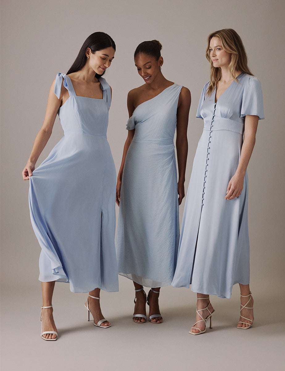 Soft Blue One Shoulder Midi Skylar Dress