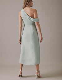 Soft Green One Shoulder Midi Skylar Dress