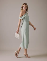 Soft Green One Shoulder Midi Skylar Dress