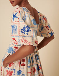 Beige Shell Print Nova Midi Dress