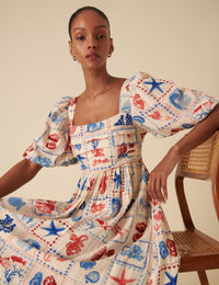 Beige Shell Print Nova Midi Dress