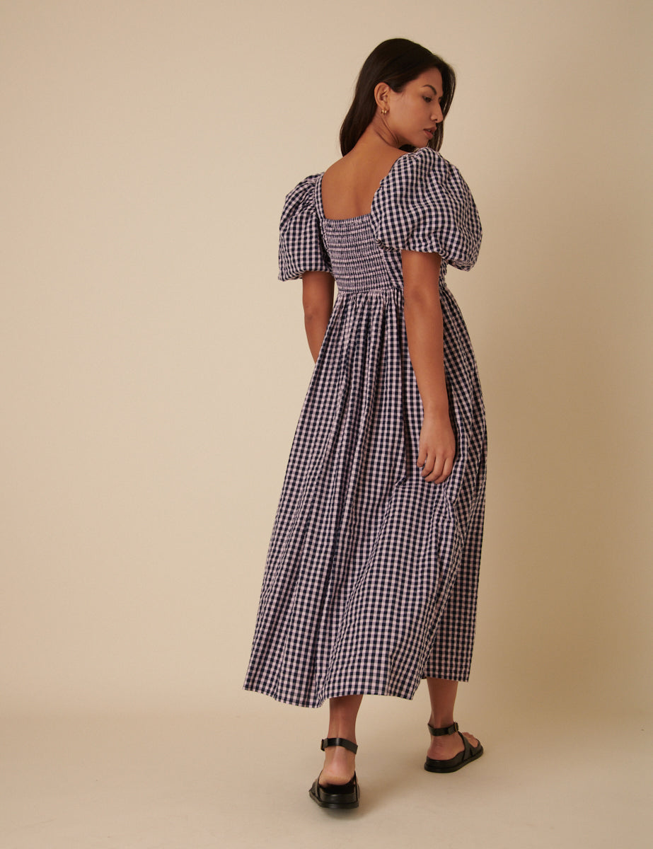 Blue And Pink Gingham Nova Midi Dress Blue And Pink Gingham Nova Midi Dress