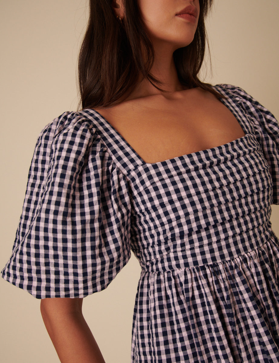 Blue And Pink Gingham Nova Midi Dress Blue And Pink Gingham Nova Midi Dress