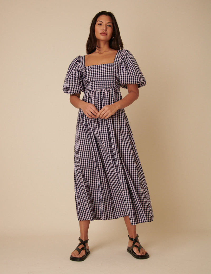 Blue And Pink Gingham Nova Midi Dress
