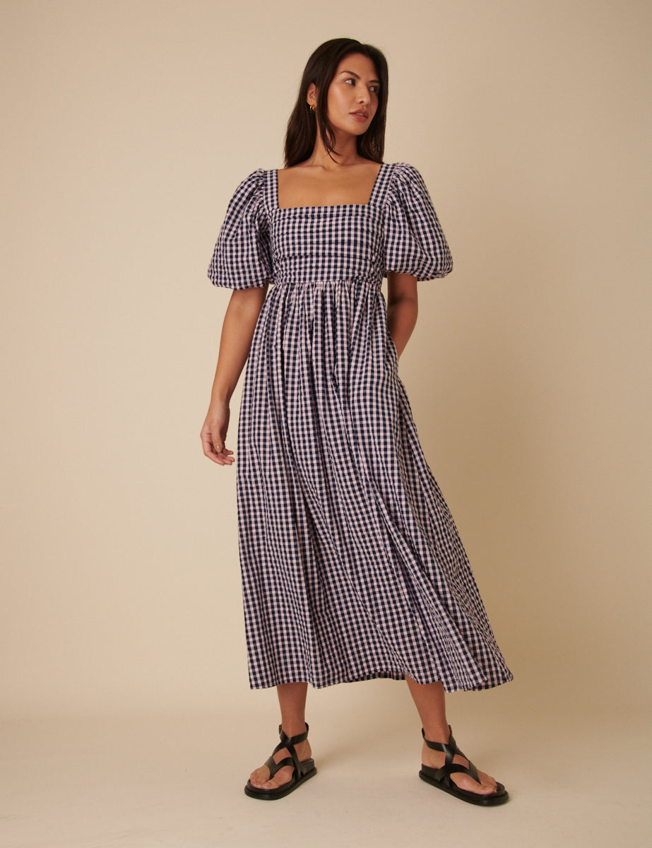 Blue And Pink Gingham Nova Midi Dress Blue And Pink Gingham Nova Midi Dress