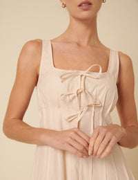 Cream Tie Front Penelope Midi Dress