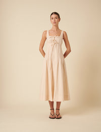 Cream Tie Front Penelope Midi Dress