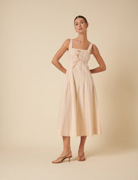 Cream Tie Front Penelope Midi Dress