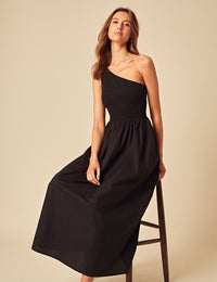 Black One Shoulder Georgia Midi Dress