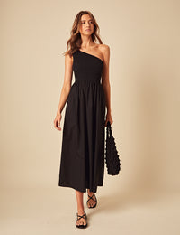 Black One Shoulder Georgia Midi Dress