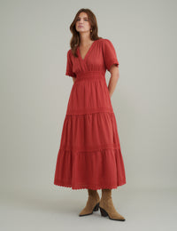 Red Tiered Zara Midi Dress