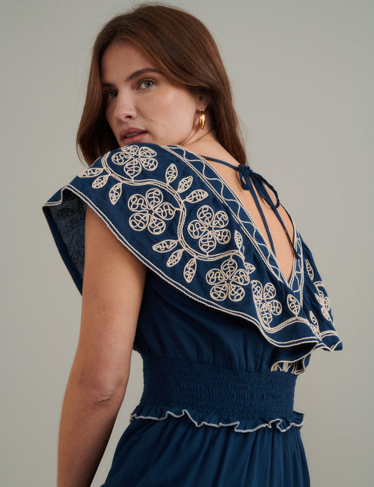 suzie midi dress Navy Floral Embroidered Tiered Suzie Midi Dress