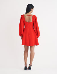 Red Balloon Sleeve Loredana Mini Dress