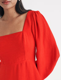 Red Balloon Sleeve Loredana Mini Dress