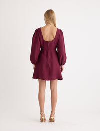 Burgundy Balloon Sleeve Zora Mini Dress