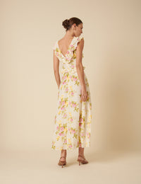 White Floral Frill Viola Midi Dress