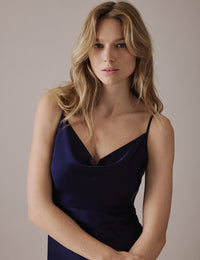 Navy Cowl Neck Midi Trixie Dress