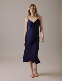 Navy Cowl Neck Midi Trixie Dress