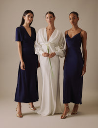 Navy Cowl Neck Midi Trixie Dress