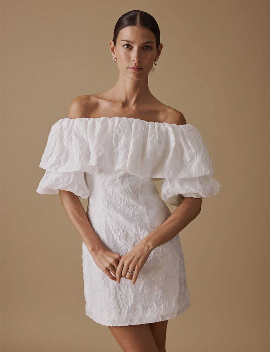 White Puff Sleeve Mini Blakeney Bridal Dress White Puff Sleeve Mini Blakeney Bridal Dress