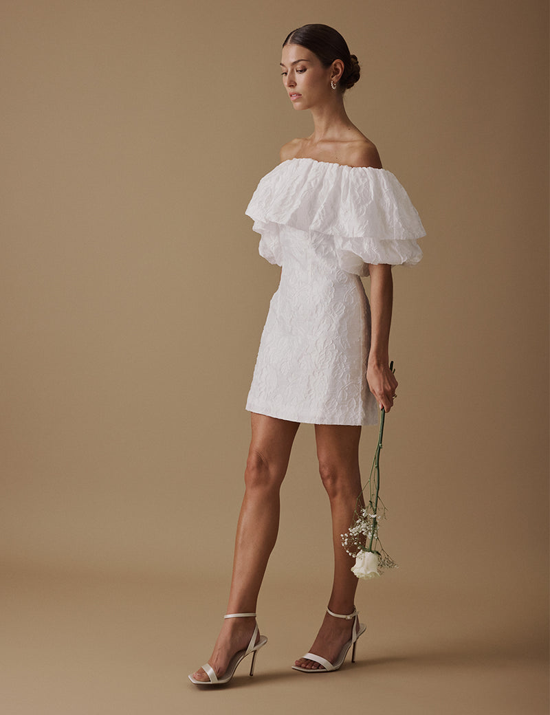 White Puff Sleeve Mini Blakeney Bridal Dress