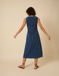 Blue Denim Embroidered Sandra Midi Dress
