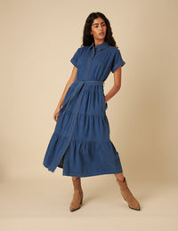 Blue Denim Ester Tiered Shirt Dress
