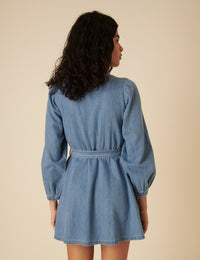 Light Blue Denim Tie Waist Nolan Mini Dress