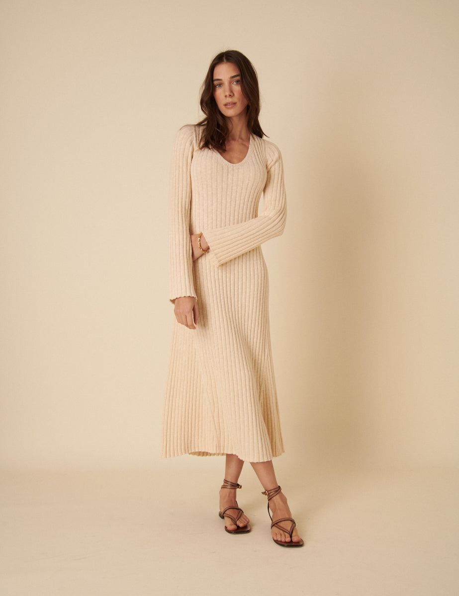 Beige A-Line Knitted Dress Beige A-Line Knitted Dress