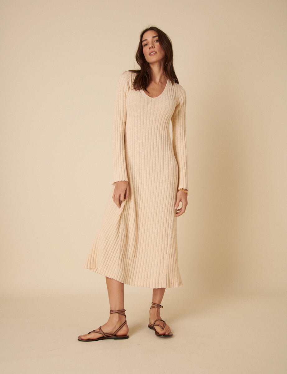Beige A-Line Knitted Dress Beige A-Line Knitted Dress