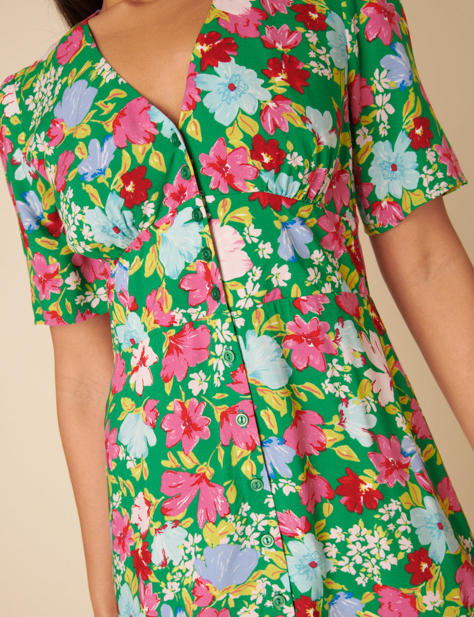 Green Floral Alexa Midi Dress Green Floral Alexa Midi Dress