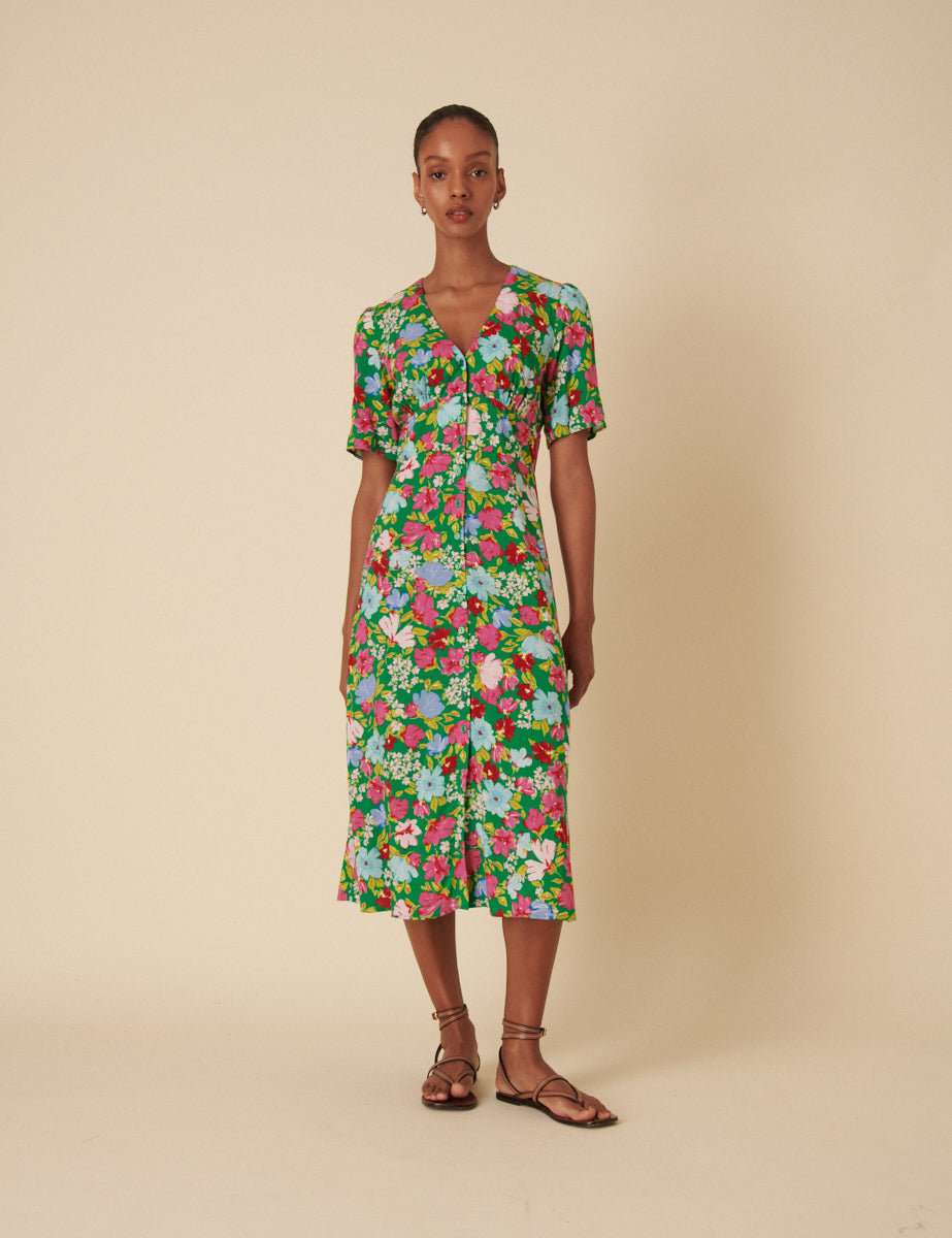 Green Floral Alexa Midi Dress Green Floral Alexa Midi Dress
