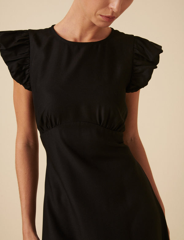 Black Tiered Clara Midi Dress