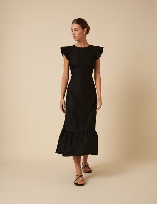 Image of Black Tiered Clara Midi Dress