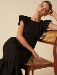 Black Tiered Clara Midi Dress