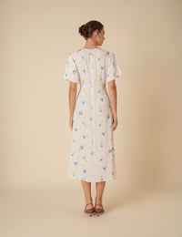 Cream Floral Benita Midi Dress