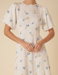 Cream Floral Benita Midi Dress