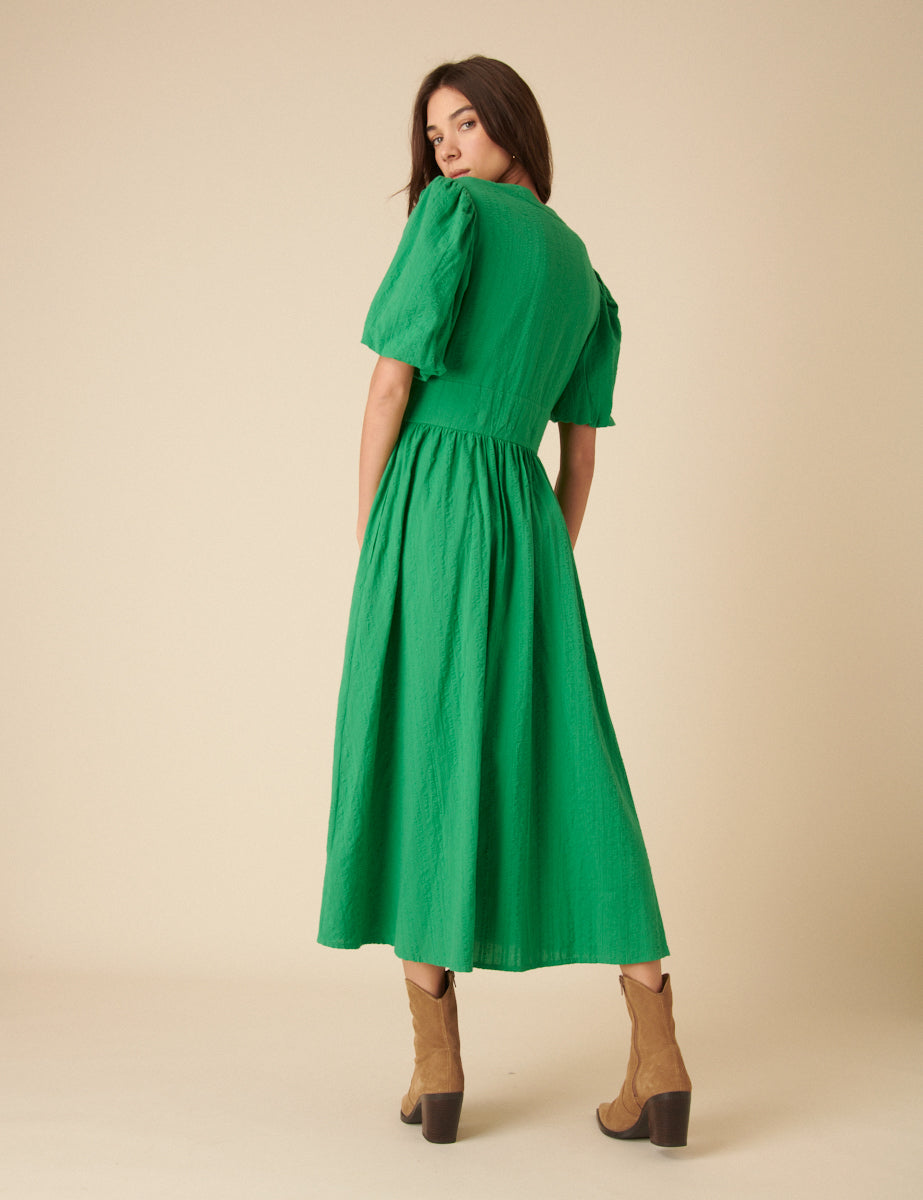 Green Short Sleeve Starlight Midi Dress Green Short Sleeve Starlight Midi Dress
