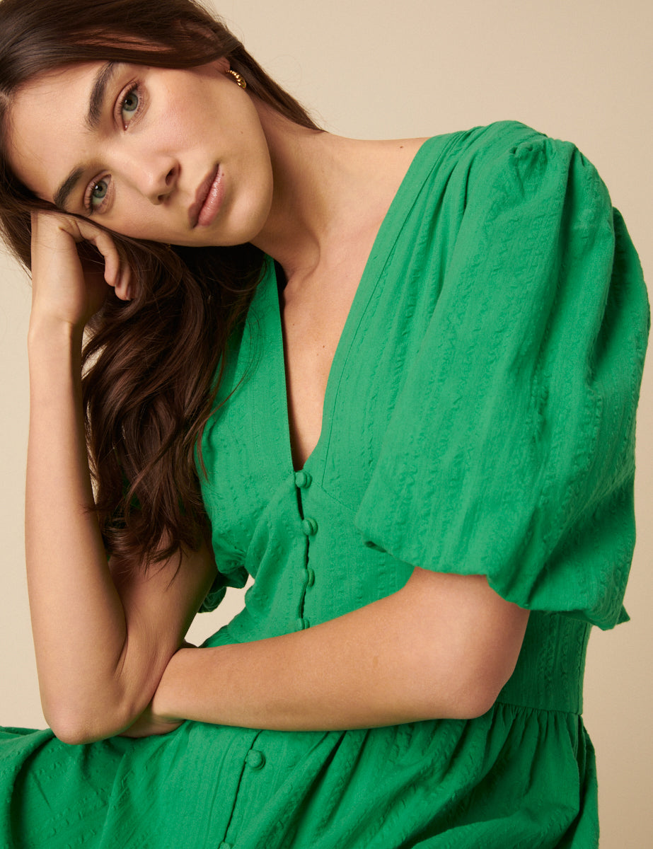 Green Short Sleeve Starlight Midi Dress Green Short Sleeve Starlight Midi Dress