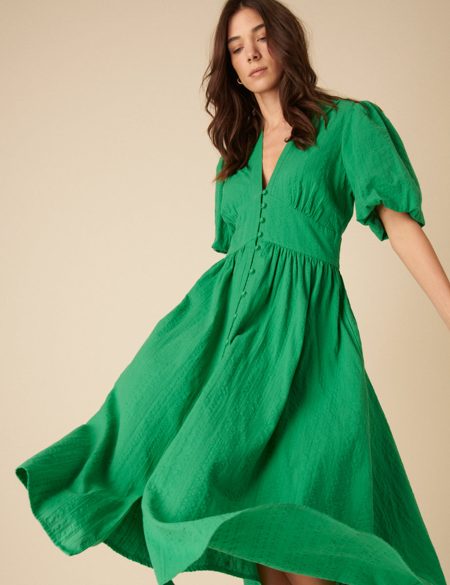 Green Short Sleeve Starlight Midi Dress Green Short Sleeve Starlight Midi Dress
