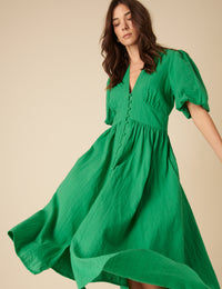 Green Short Sleeve Starlight Midi Dress