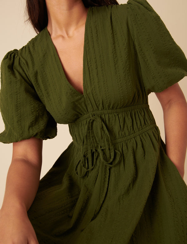 Green Short Sleeve Scottie Midi Dress
