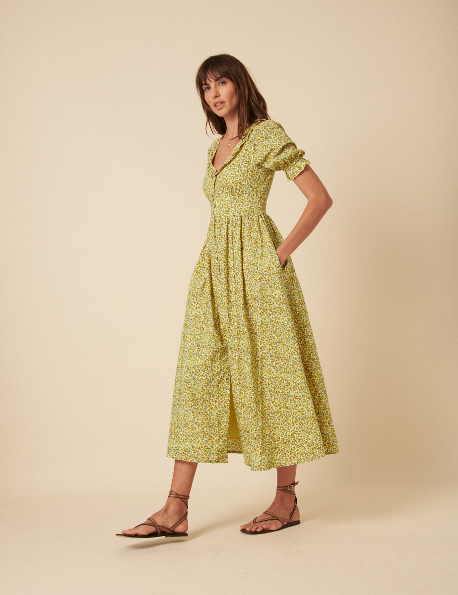 Floral Midi Dress Short Yellow Floral Dress Yellow Ditsy Floral