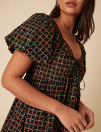 Black Floral Check Joanna Midi Dress