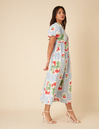 Blue Tile Print Floral Joanna Midi Dress