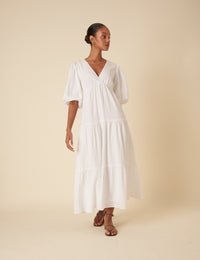 White Tiered Roselena Midi Dress