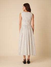 White Printed Sleeveless Flossie Midi Dress
